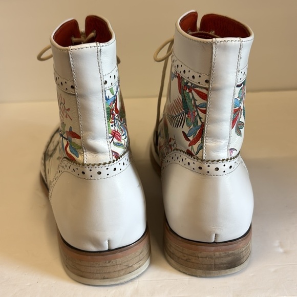 Colorsty White Leather Floral Brogue Lace Up Boots main image 11